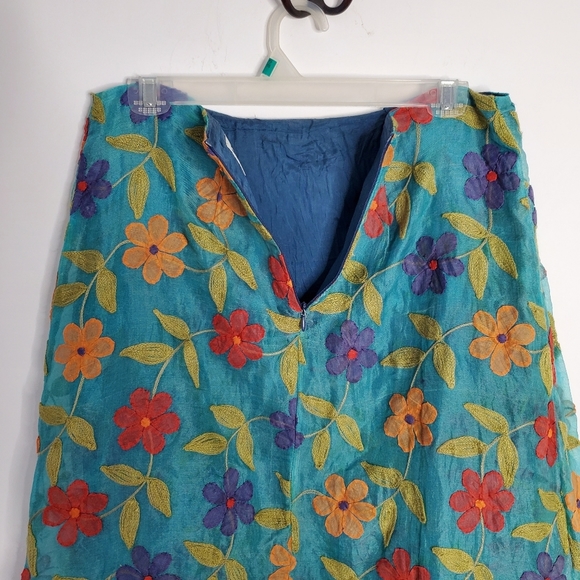 Barbeau 100% silk colourful floral skirt with embroidery size 8 - Picture 3 of 12